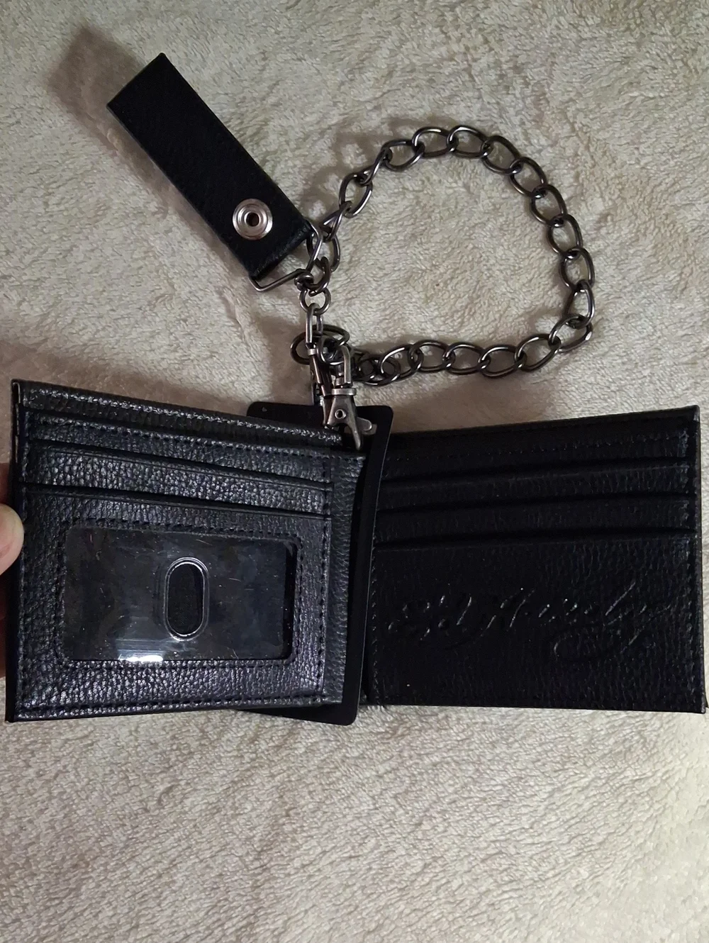 Ed Hardy Black Wallet with Tiger Artwork and Chain